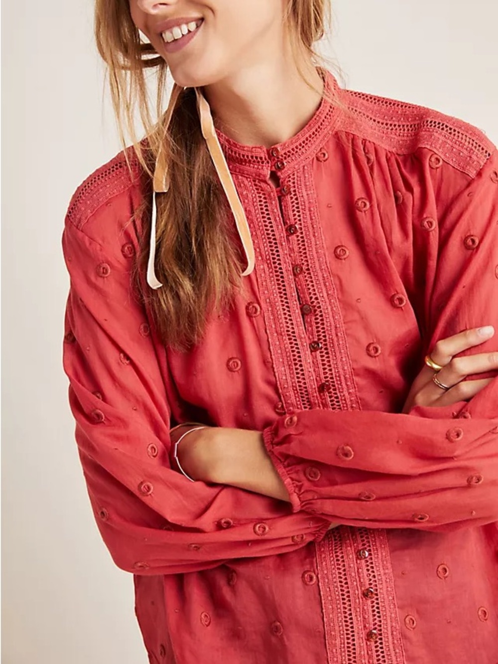 Anthropologie Maeve Auguste Embroidered Button Up Long Sleeve Blouse Medium